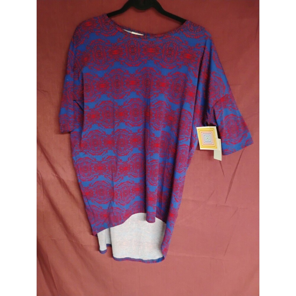 Lularoe Irma Tunic Top Blue Red Small High Low Shirt